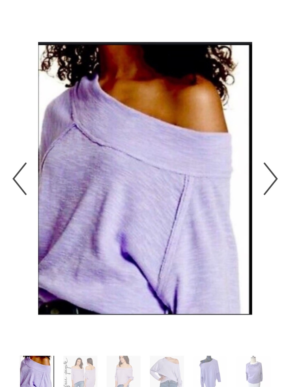Free People Palisades Off-Shoulder Lavender Purple Sweatshirt S/P - Picture 2 of 3